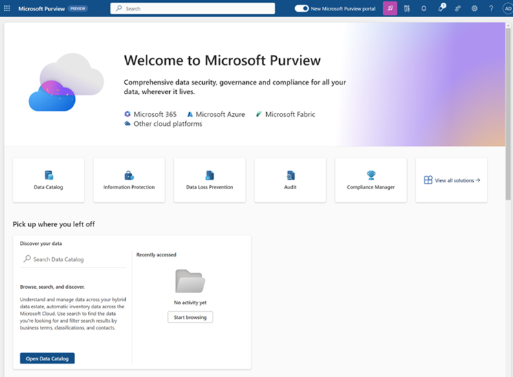 Homepage von Microsoft Pureview